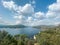 Pantano de San Juan on a sunny day with nice clouds. San Juan reservoir near Pelayos de la presa in Madrid