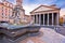 Pantheon ancient landmark in eternal city of Rome dramatic sky view, Eternal city of Rome