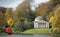 The Pantheon monument, located on a hill overlooking the lake at Stourhead National Trust property near Warminster in Wiltshire UK
