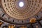 pantheon in rome, hole in the ceiling of the dome of the monument of ancient rome. tourism in rome in italy