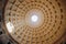 Pantheon in Rome inside view round dome with ray of light, Italy