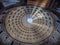 Pantheon roof in Rome with sunrays, Italy