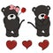 Panther baby cartoon valentine rose set