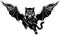 Panther with bat-like wings. Mythological creature. Black and white