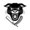 Panther head with barber razor. Design element for logo, label, sign, emblem.