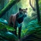 Panther in the jungle. Panthera Pardus. BANNER, LONG FORMAT AI Generated