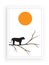 Panther silhouette on branch on tree on sunset sunrise, vector. Scandinavian minimalist art design. Wall artwork