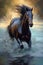 A panting of a horse running through water, dynamic, movement, beautiful oil painting