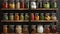 Pantry Organization with a Varied Selection of Fresh Produce and Homemade Preserves. Generative AI