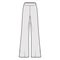 Pants boot cut technical fashion illustration with floor length, oversize silhouette, side zipper. Flat sport pyjama