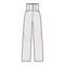 Pants high-waisted technical fashion illustration with full length, pockets, bottom closure, round pockets. Flat trouser