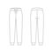 Pants joggers, sport trousers, sweatpants technical drawing, outline template, sketch. Fabric trousers with front, back