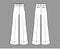 Pants oxford tailored technical fashion illustration with low waist, rise, full length, slant slashed jetted pockets