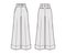 Pants oxford tailored technical fashion illustration with normal waist, high rise, full length, slant jetted pockets