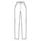 Pants slim fitted straight technical fashion illustration with normal waist, high rise, full length, slashed pockets