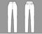 Pants slim fitted straight technical fashion illustration with normal waist, high rise, full length, slashed pockets