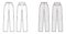 Pants straight technical fashion illustration with flat front, normal waist, high rise, full length, slant, flap pockets