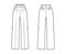 Pants tailored technical fashion illustration with extended normal waist, rise, full length, slant, flap pockets