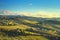 Panzano in Chianti vineyard and panorama at sunset. Tuscany, Italy