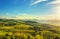 Panzano in Chianti vineyard and panorama at sunset. Tuscany, Italy