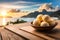 pao de queijo brazilian food with beautiful sea background ai generated