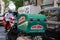 Papa John\\\'s pizza delivery service motorcycle.