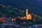 Papal minor Basilica in Lavertezzo village at night, Switzerland