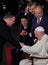 Papal Visit to Canada - Airport reception with Prime Minister Justin Trudeau and His Holiness Pope Francis presenting Gifts