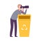 Paparazzi with Camera Sitting in Ambush, Male Photographer Hiding Behind Recycle Bin Flat Vector Illustration