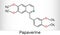 Papaverine molecule. It is opium alkaloid antispasmodic drug. Molecule model. Skeletal chemical formula