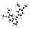 Papaverine opium alkaloid molecule. Used as antispasmodic drug. 3D rendering. Atoms are represented as spheres with conventional