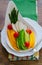Papaya, avocado, asparagus, cherry tomatoes and chicken breast salad