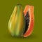 Papaya on green background