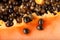 Papaya, Pawpaw, Tree melon pips seeds on orange fruit pulp