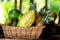 Papaya, pineapple and other fruits on the basket