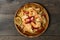 Papaya salad with pickled fish soup and shrimp in wooden table on wooden table