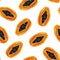 Papaya in seamless pattern. Tropical hand drawn illustration with oil effect. Isolated on white background. Texture for