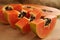 Papaya, sliced. Delicious fresh exotic healthy fruits