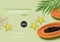 Papaya summer green banner vector realistic. Tropic fruits template backgrounds