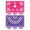 Papel Picado template design set, Mexican paper decorations flowers and geometric shapes, two party banners