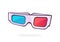 Paper 3d glasses front view. Stereo retro glasses for three-dimensional cinema. Symbol of the film industry. Cartoon vector