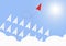 Paper airplane flying above cloud with  red  airplane ahead, business competition leadership ambitious successful goal concept