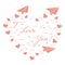 Paper airplane, hearts. Valentine\'s Day