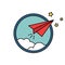 Paper airplane vector retro badge or icon, freedom or leadership business concept