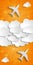 paper airplanes with paper clouds on an orange striped background