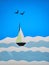 Paper application of a sailboat on the sea and seagulls