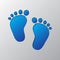 Paper art of the blue footprint icon. Vector illustration.