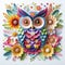 Paper Art Delight: Kirigami Owl Amidst Vibrant Blooms