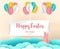 Paper art of Happy Easter hanging with colorful balloon, vector art, illustration and origami.