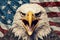 Paper art of layered Angry North American bald eagle over American flag. Vector illustration. Generative AI